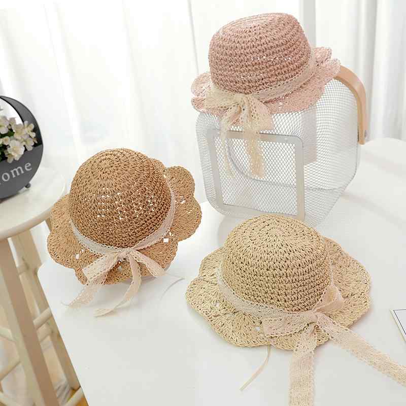 麦わら帽子 女の子 ベビー 赤ちゃん 子供 UVカット つば広 折りたたみ 日よけ プリンセス 手編み ペーパーハット ビーチ 海 リゾート お出かけ 春夏(x...