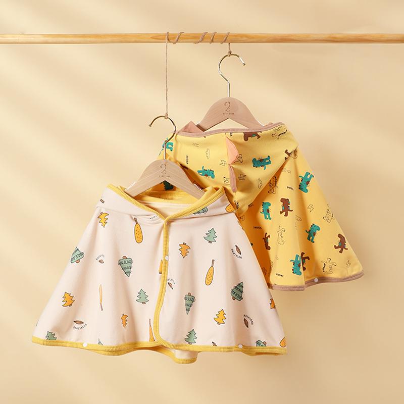 ベビーケープ 男女兼用 防風 裏起毛 暖か ふんわり柔らか お出かけ ポンチョ マント フード付き アウター コート 動物柄 かわいい ボタン開閉式 秋冬 春秋