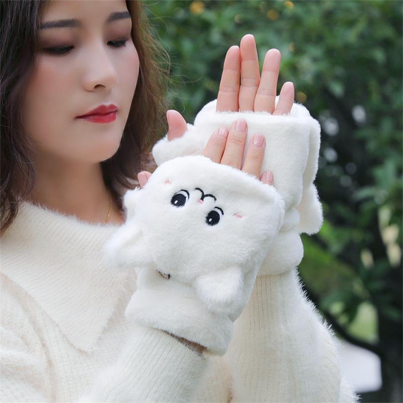 手袋 レディース かわいい 猫 ねこ 肉球 防寒 保温 裏起毛 もこもこ ふわふわ ハーフフィンガー フリッ..