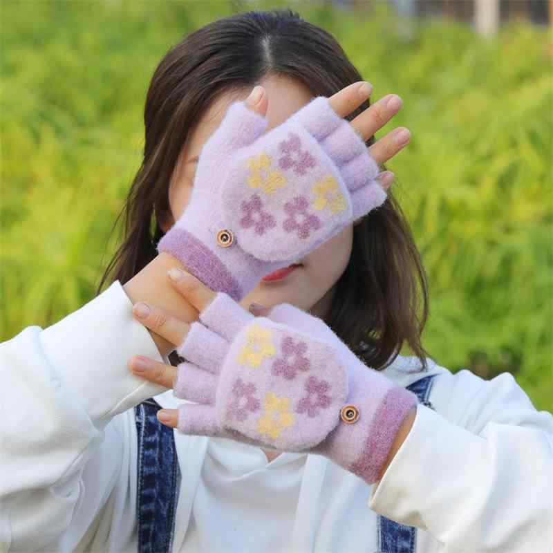 手袋 レディース 保温 防寒 ニット 毛糸 指なし フリップカバー 2way デスクワーク サイクリング 自転..