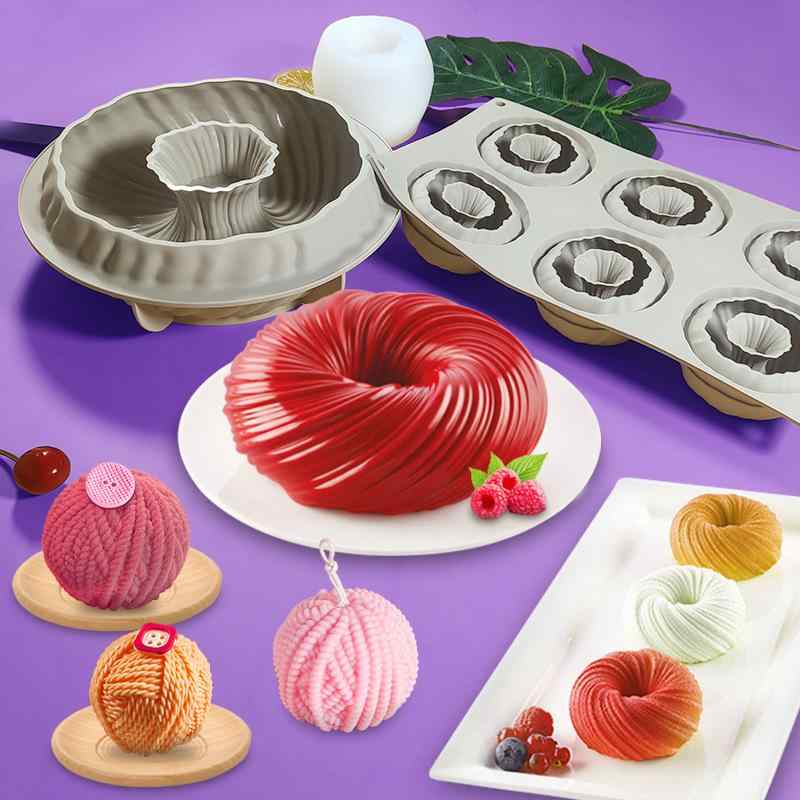 シリコンモールド 6連 螺旋 毛糸玉 ドーナツ ムースケーキ アロマキャンドル 焼き菓子 製菓道具 手作り..