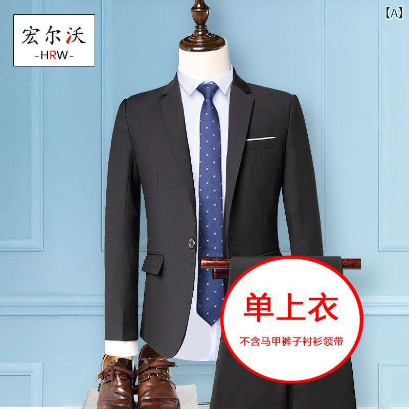 スーツ メンズ 男性用 スリムフィット ワンボタン スリーピース セットアップ 韓国風 ビジネス フォーマル 結婚式 パーティー 披露宴 通勤 カジュアル オールシーズン ジャケット ベスト パンツ