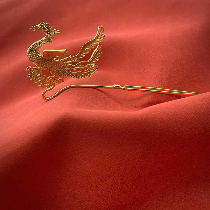 髪飾り レディース シルバー925 金メッキ 立体彫刻 鳳凰 かんざし 簪 ハンドメイド 手作り 古風 中華風 結婚式 婚礼 和装 披露宴 振袖 成人式 卒業式 浴衣 着物 漢服 ドレス パーティー イベント 日常使い