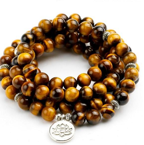 数珠 ブレスレット ペア ユニセックス 天然石 タイガーアイ 瑪瑙 108玉 8mm 合金製 蓮 オーム 目モチー..