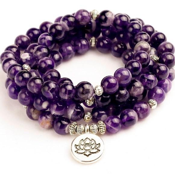 White Coral - 数珠 ブレスレット 男女兼用 108玉 8mm珠 瑪瑙 合金 蓮 オーム 目モチーフ 仏手モチーフ パワーストーン 開運 お守り 魔除け 厄除け ネックレス ペンダント 兼用