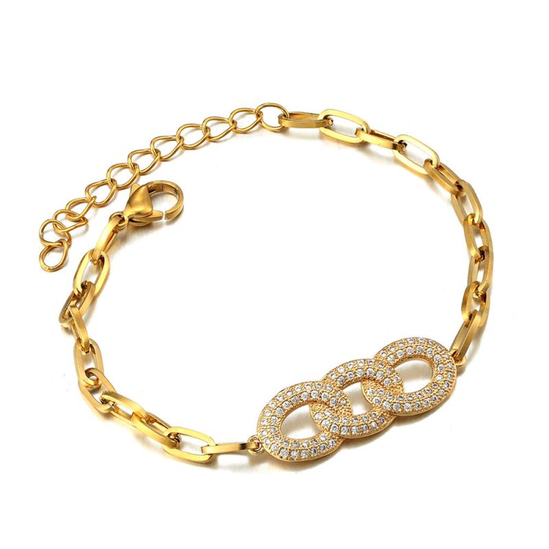 ブレスレット レディース ステンレス キューバン ヒップホップ 欧米スタイル インフィニティ 8の字 ジルコニア ゴールド シルバーカラー 電気メッキ加工 普段使い カジュアル おしゃれ(4.0)