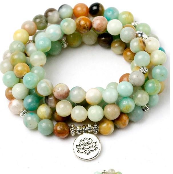 数珠 ブレスレット 男女兼用 108珠 8mm 瑪瑙 メノウ 合金製 蓮 ロータス OM オーム 目 アイ 仏 生命樹 透かし彫り パワーストーン ネックレス ペンダント お守り(x2)