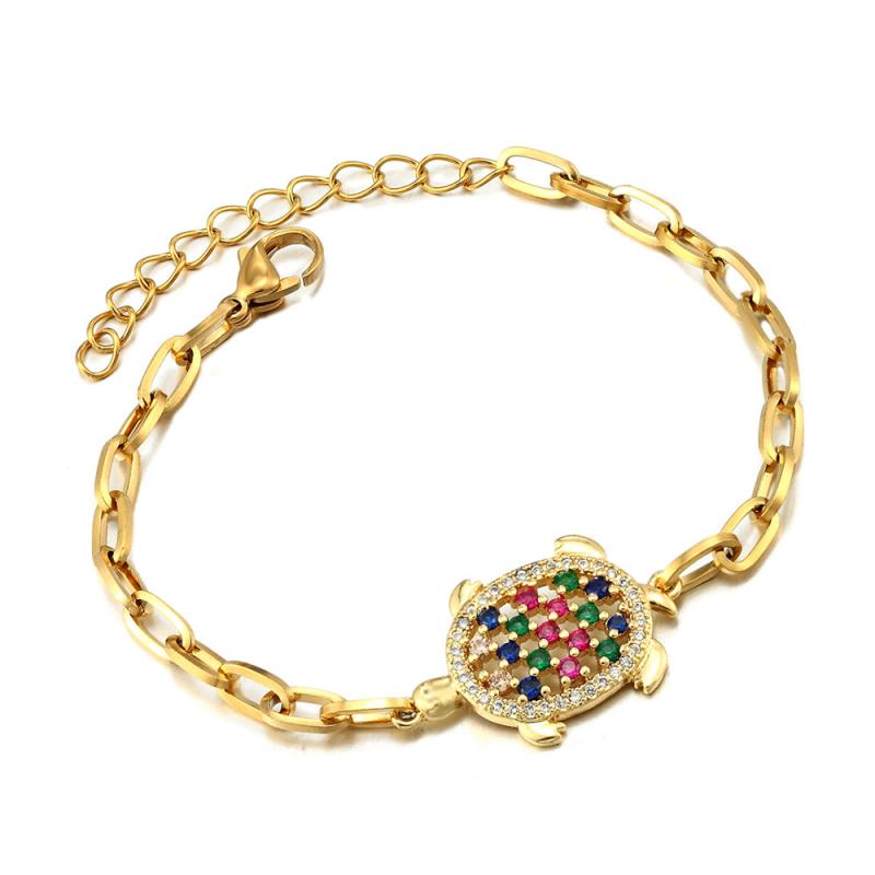 ブレスレット レディース 女性用 ステンレス製 電気メッキ加工 欧米風 ヒップホップスタイル 亀 カメ ..