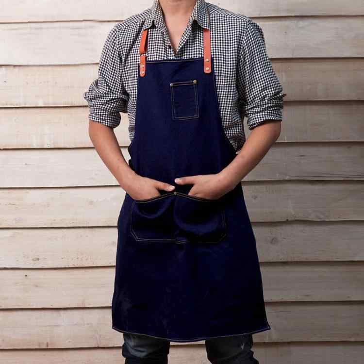 エプロン レディース メンズ 男女兼用 ユニセックス 防汚 綿100% デニム生地 丈夫 韓国風 おしゃれ フ..
