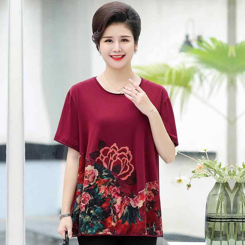 Tシャツ レディース シニア向け ミセス向け 半袖シャツ 夏 ゆったり 体型カバー プルオーバー 刺繍 無地 薄手 綿素材 普段着 部屋着 お出かけ着