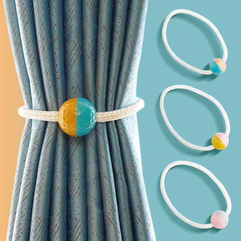 カーテン マグネットタッセル おしゃれ 強力磁石式 デザイン 留め具 ホルダー 結束バンド ポリエステル モダン リビング 寝室 多彩なカラー(x2)