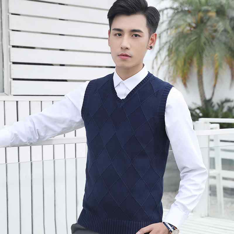 ニットベスト メンズ 裏起毛 Vネック プルオーバー 綿100% 秋冬 無地 アーガイル柄 スリムシルエット ノースリーブ カジュアル 韓国風 ビジネス デイリ...