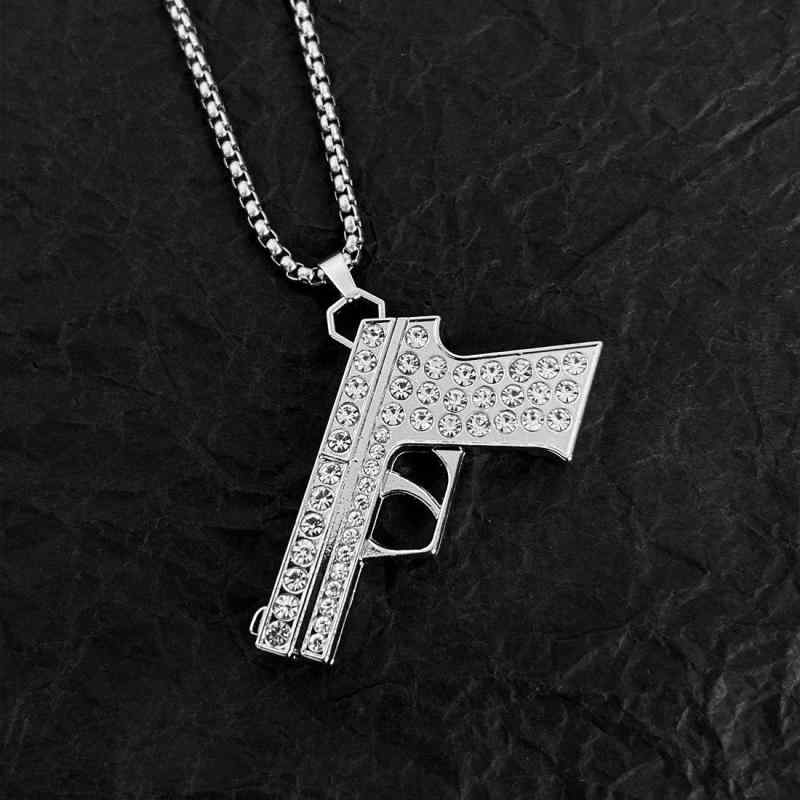 ネックレス メンズ 男女兼用 個性的 存在感 高級感 ジルコニア ピストル ミリタリー風 ヒップホップ 欧..
