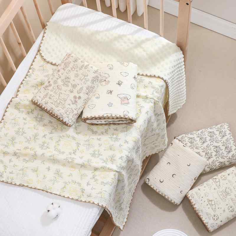 ベビー ブランケット おくるみ ガーゼ ぽこぽこ ドット柄 新生児 赤ちゃん オールシーズン 秋冬兼用 快..