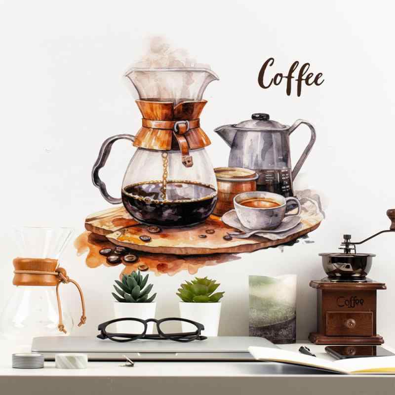簡単貼り付け 粘着タイプ ウォールステッカー アメリカン カフェ風 おしゃれ コーヒーデザイン リビング ダイニング 寝室 レストラン バーカウンター 背景壁 飾り付け PVC製 モダン シンプル(x2)
