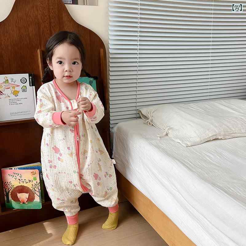 スリーパー ベビー キッズ 男の子 女の子 綿100% ガーゼ 長袖 薄手 吸湿速乾 春夏秋 冷房対策 ルームウェア パジャマ かわいい キャラクター柄 2