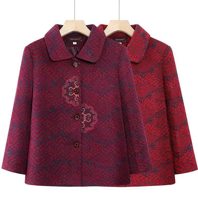 ジャケット レディース 60代 70代 シニア 高齢者 お母さん 祖母 春秋 薄手 アウター 襟付き 花柄 通勤 オフィス カジュアル 普段着 上着 トップス 綿混素材 レッド ローズ