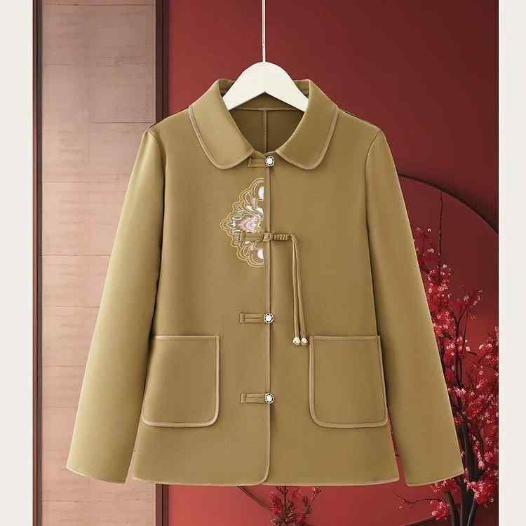 ジャケット レディース ミセス 春秋 ショート丈 上品 高級感 おしゃれ 民族風 きれいめ 通勤 体型カバー ゆったり 刺繍 ポケット付き 綿混 羽織り