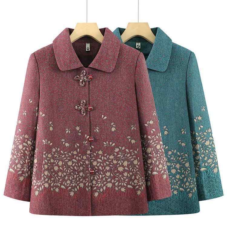 ジャケット レディース シニア ミセス 春秋 お母さん おばあちゃん向け チャイナボタン 花柄 綿ポリエ..