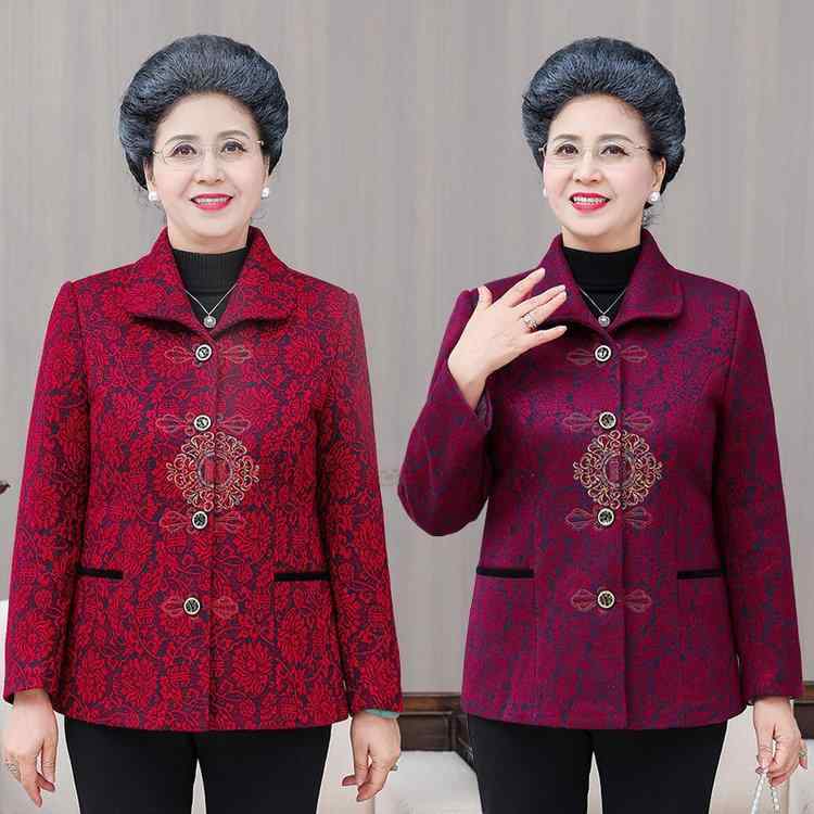 アウター レディース ミセス シニア 婦人服 60代 70代 80代 お母さん 祖母 秋冬 春秋 花柄 コート ジャケット 羽織り きれいめ シンプル 上品 ゆったり 体型カバー 綿混素材 レッド ワインレッド