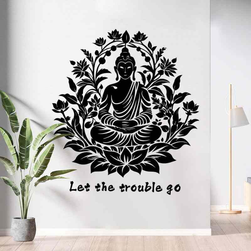 ウォールステッカー 貼ってはがせる 仏像 壁紙シール ブラック 黒色 リビング 寝室 部屋 装飾 インテリア おしゃれ モダン シンプル 模様替え PVC素材 30cm角