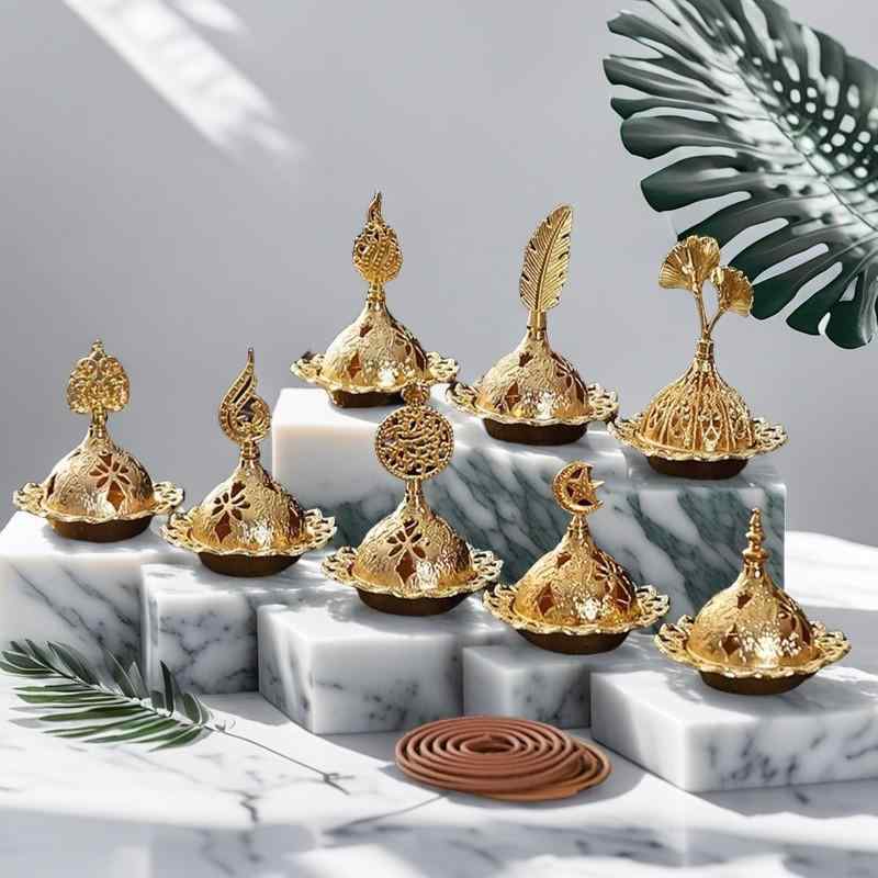 香炉 アラビア風 中東スタイル ポータブル 携帯用 金属製 合金製 コーン型 塔型 透かし彫り お香立て ..