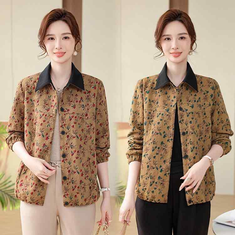 アウター レディース 50代 ママ ミセス 春秋 ゆったり カジュアル 上品 エレガント 通勤 長袖 ジャケット ブルゾン カーディガン 羽織り ポケット付き 花柄 総柄 ミドル丈 綿ポリエステル 薄手