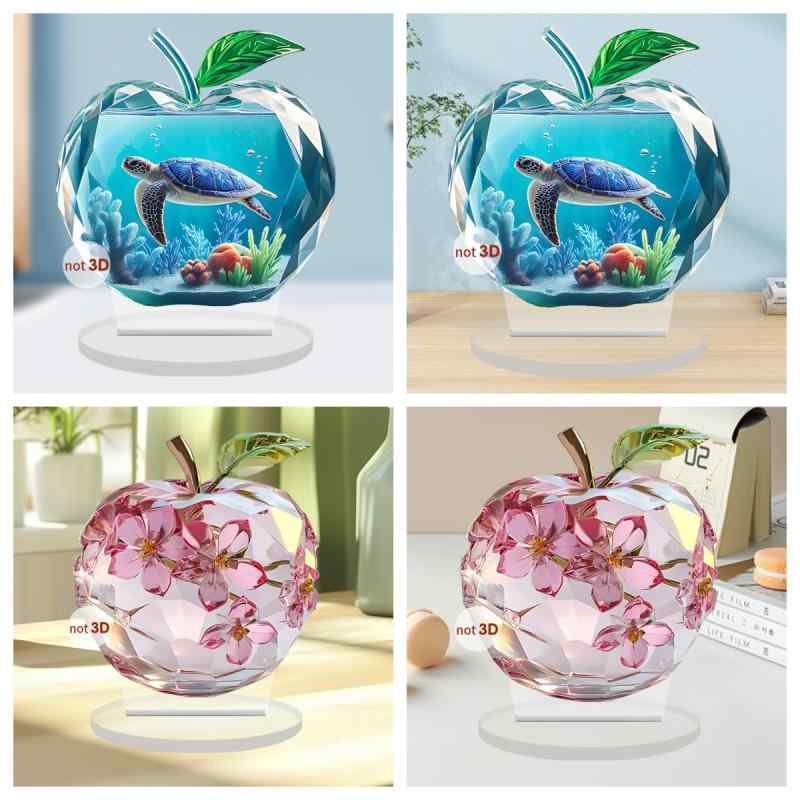 置物 卓上 幻想的な桜とウミガメ 2D平面 アクリル製 オブジェ かわいい キャラクターデザイン リビング..