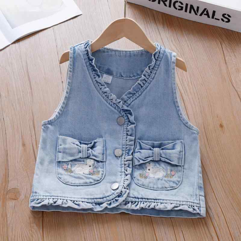 ベスト キッズ 女の子 デニム 春秋 アウター おしゃれ かわいい 韓国風 コットン キャラクター柄 通園 ..