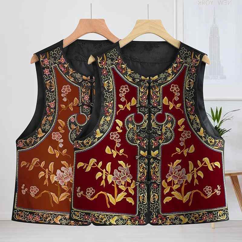 ベスト レディース 新中国風 レトロ 民族調 中華風 凝った作り チャイナボタン 刺繍 ジレ チョッキ チ..