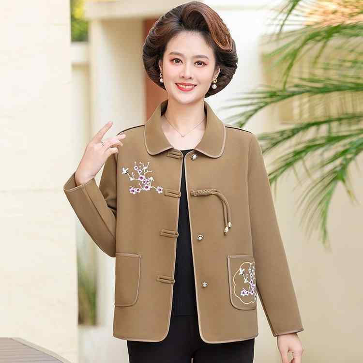 ジャケット レディース ミセス 春夏 綿混 襟付き 刺繡 ポケット付き チャイナ風 民族調 若見え 着痩せ おしゃれ エレガント カジュアル 通勤 ママ服 トップス