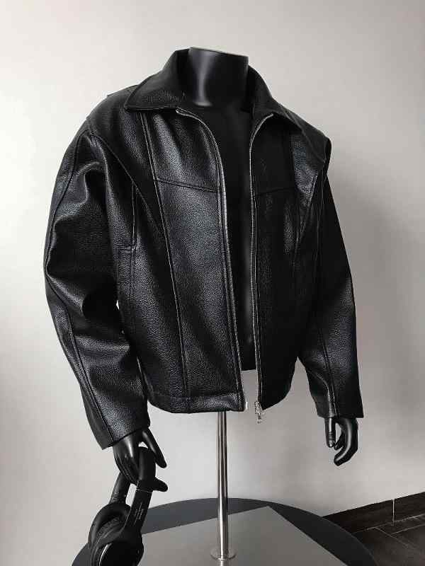 ジャケット メンズ 防風 厚手 PUレザー 合皮 スタンドカラー 再構築デザイン ショート丈 ワイルド カジュアル 韓国風 おしゃれ アウター ルーズフィット 男性用 春秋