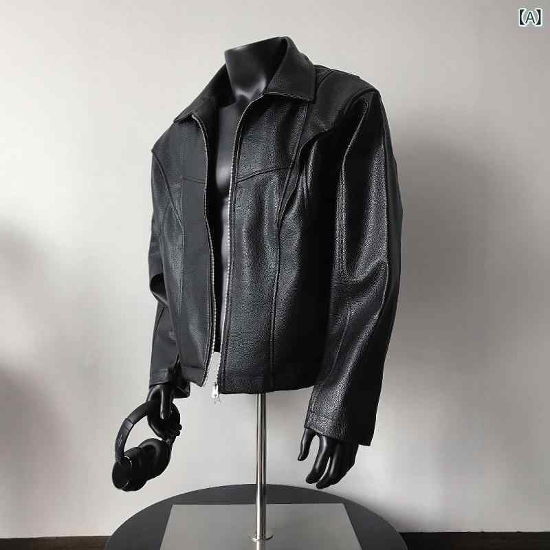 ジャケット メンズ 防風 厚手 PUレザー 合皮 スタンドカラー 再構築デザイン ショート丈 ワイルド カジュアル 韓国風 おしゃれ アウター ルーズフィット 男性用 春秋