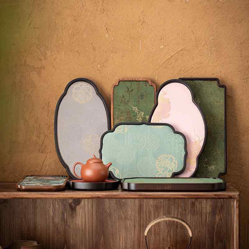 茶台 乾泡茶盤 高密度竹製 新中式 家庭用 壺承 工夫茶器 ミニ茶器台 多機能トレイ 胡桃色 手作り風仕上..