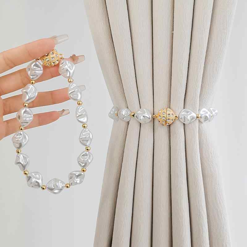 カーテンタッセル バロックパール 穴あけ不要 取り付け簡単 カーテン留め ストラップ式 高級感 シンプ..