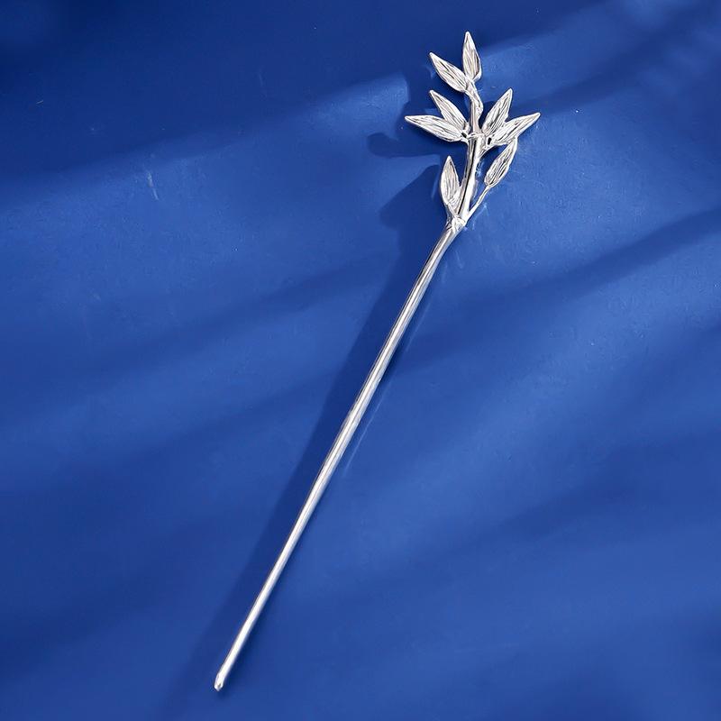 かんざし レディース 女性用 シルバー999 竹の葉モチーフ 新中国風 古風スタイル レトロモダン 電気メッキ加工 まとめ髪 アップヘア 浴衣 着物 和装 髪飾り