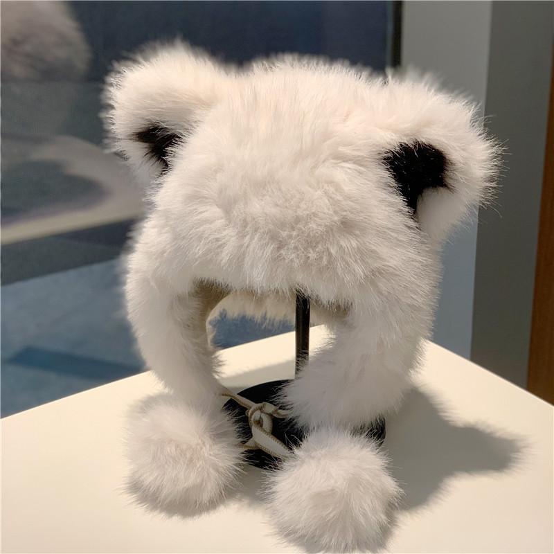 帽子 レディース 保温 防寒 防風 クマ耳 もこもこ フェイクファー マフラー一体型 ネックウォーマー 耳当て付き トラッパーハット アウトドア サイクリング 冬 暖かい かわいい 韓国風 ふわふわ