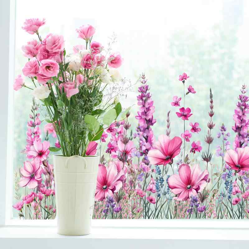 窓用ガラスフィルム 静電吸着 両面可視 シンプル 美しい植物花柄 紫ラベンダー 蝶 目隠し効果 プライバシー保護 装飾 おしゃれ リビング 書斎 玄関 ベランダ 店舗用 PVC素材