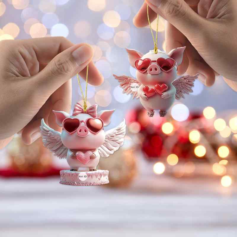 キーホルダー 車用 かわいい ぶた ハート 赤色 アクリル製 車内装飾 ストラップ 金糸 オーナメント バレンタイン プレゼント ギフト カーアクセサリー(x2...