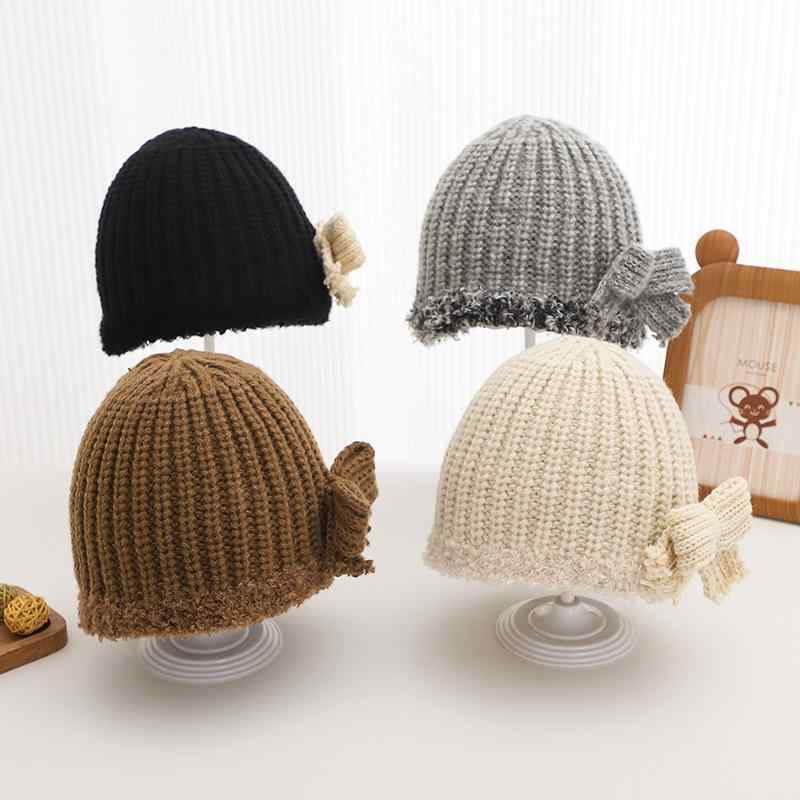 ハット ベビー キッズ 女の子 暖かい 防寒 日よけ 韓国風 秋冬 ニット バケットハット シンプル かわいい リボン 無地 やわらか お出かけ 通園 多色 ポリエステル