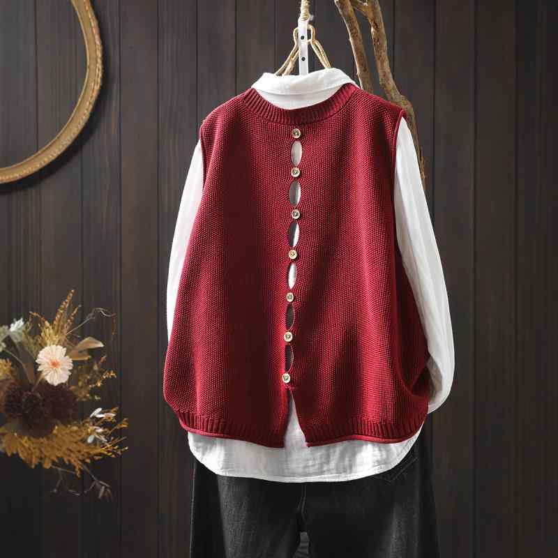ニットベスト レディース 秋冬 ゆったり 重ね着 レイヤード 後ろボタン 配色デザイン スクール風 プレッピー 通勤 通学 ウール混 大人かわいい 上品 プルオーバー