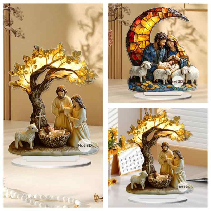 置物 月の神木と子羊モチーフ アクリル製 卓上 オフィス リビング 寝室 書斎 アメリカンカントリー風 プリントアート インテリア 誕生日 記念日 プレゼント ギフト おしゃれ かわいい ラッキーアイテム(x2)