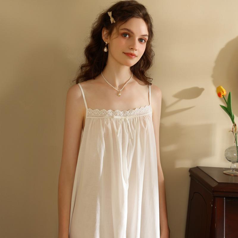 ルームウェア レディース 高級感 フレンチデザイン 薄手 コットン100% 通気性 涼しい キャミソールワン..