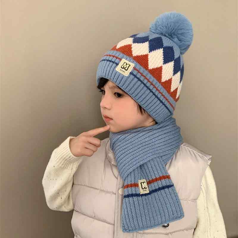 ニット帽 キッズ ベビー 男の子 女の子 秋冬 裏起毛 防寒 保温 あったか 耳当てつき 耳保護 菱形柄 綿..