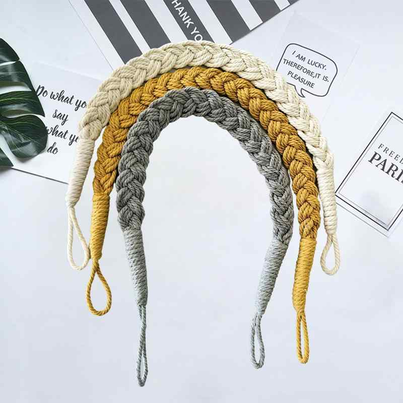 カーテンタッセル 手編み コットンロープ マクラメ編み ボヘミアン風 北欧スタイル おしゃれ インテリア装飾 カーキ グレー ホワイト 部屋飾り ゲストハウス リビング 子供部屋 寝室