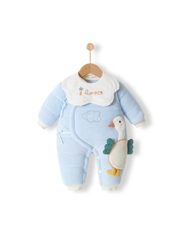 ロンパース ベビー 男の子 女の子 秋冬 中綿入り 厚手 防寒 スタイ付き 綿100% 縫い目なし 肌に優しい ..