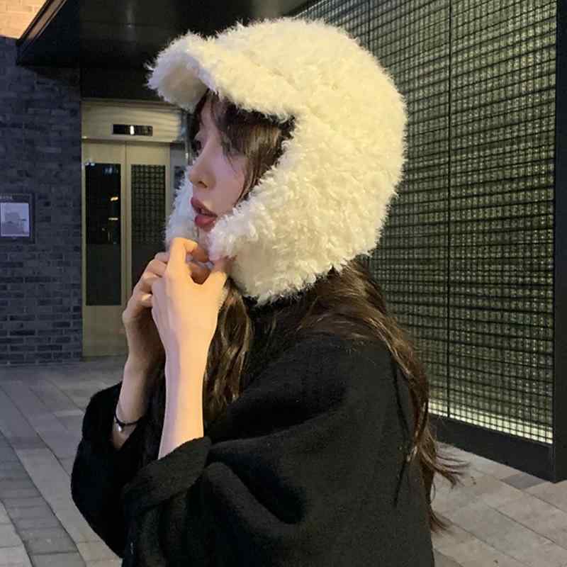 フライトキャップ 男女兼用 もこもこ 厚手 防寒 保温 耳あて付き レイフォン帽 スキー スノーボード アウトドア 韓国風 つばなし 円形トップ 冬用 ブラック ホワイト グレー Mサイズ