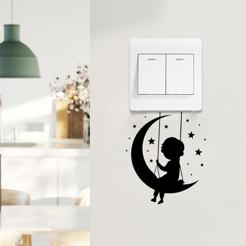 ウォールステッカー キッズ ブラック 月 子供 スイッチシール 自己粘着 壁飾り リビング 寝室 書斎 ダ..