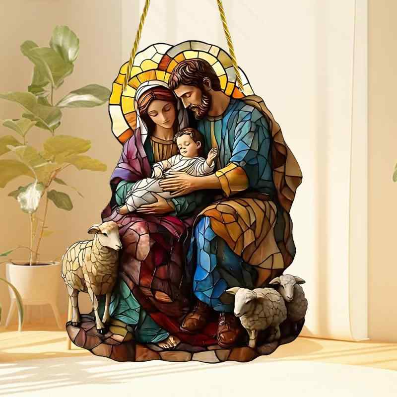 吊り下げ飾り 家族 見守り アクリル製 丸型 プレート 子供 守護 温かい 雰囲気 窓 玄関 ドア用 チェーン付き 屋外対応 インテリア(x2)