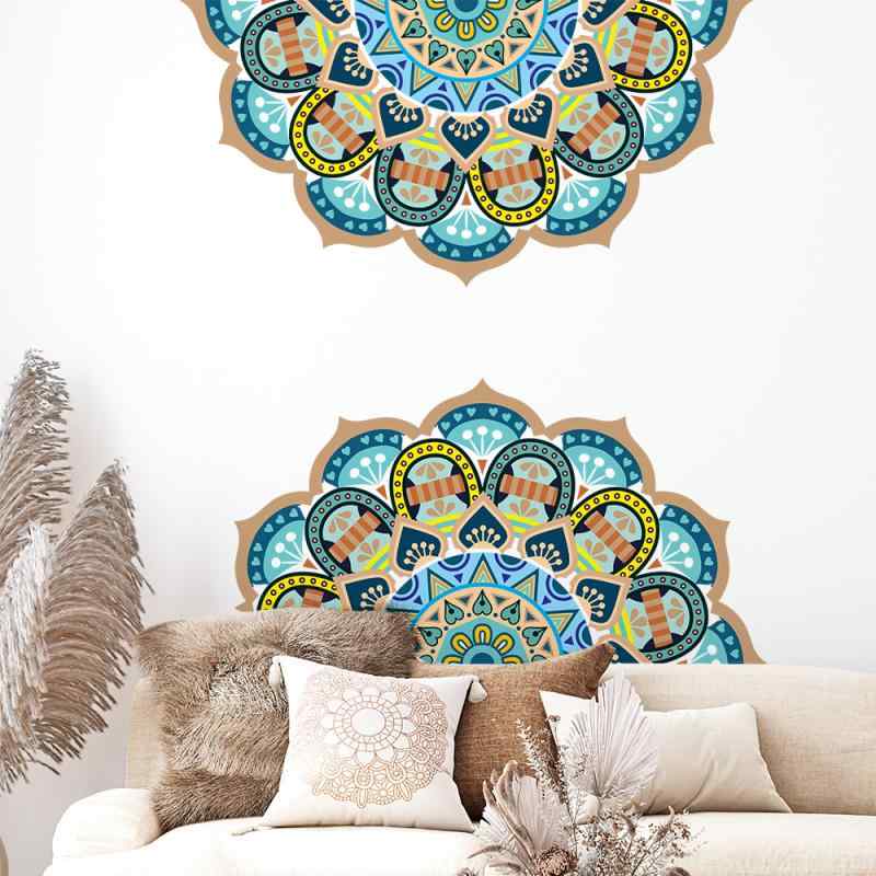 ウォールステッカー はがせる 淡いグリーン マンダラ模様 中東風デザイン PVC素材 30cm角 正方形 モダン シンプル リビング 寝室 背景 壁装飾 デコレーション(x2)(3.0)